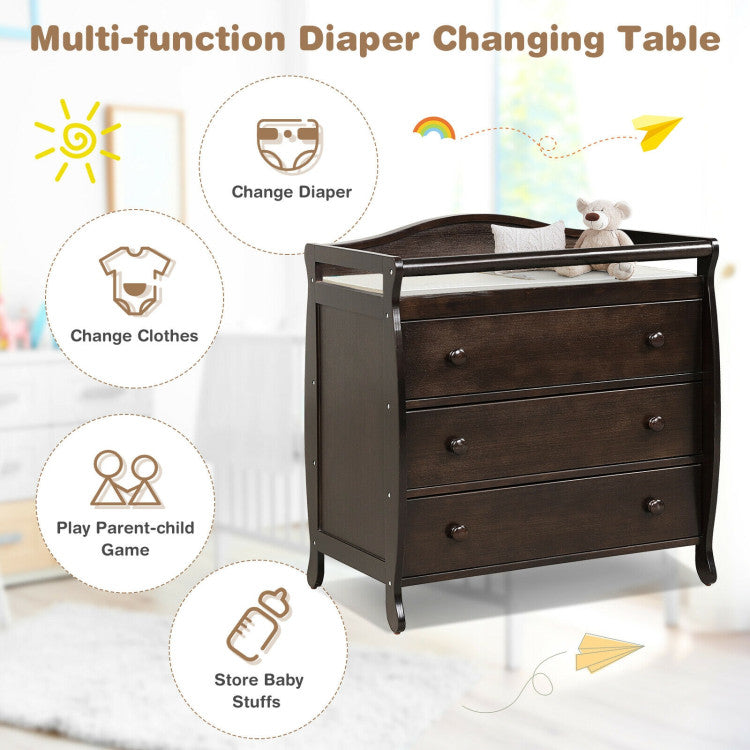 Chairliving 2 In 1 Baby Changer Dresser 3-Drawer Infant Diaper Changing Table with Safety Belt for Nursery