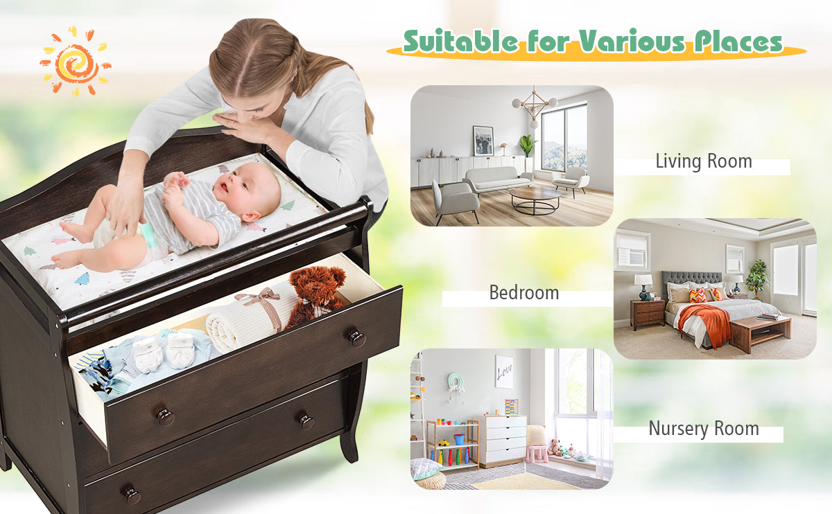 Chairliving 2 In 1 Baby Changer Dresser 3-Drawer Infant Diaper Changing Table with Safety Belt for Nursery