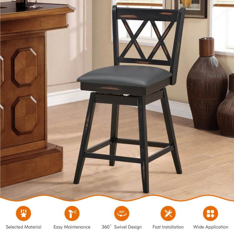 Chairliving 2 Pieces 25 Inch Counter Height Bar Stool 360° Swivel Seat with Soft Cushion and Ergonomic Backrest