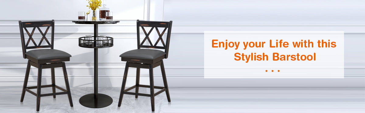 Chairliving 2 Pieces 25 Inch Counter Height Bar Stool 360° Swivel Seat with Soft Cushion and Ergonomic Backrest