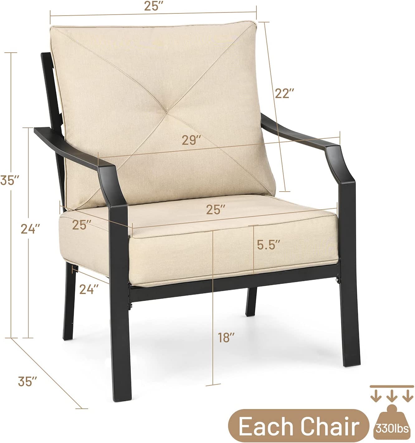 Chairliving 2 Pieces Patio Garden Dining Chairs Outdoor Bistro Armchairs with Padded Cushions