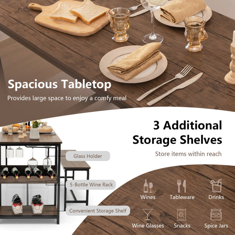 Chairliving 3-Piece Dining Table Set Kitchen Table and Chairs Set with Storage Shelves Glass Holder