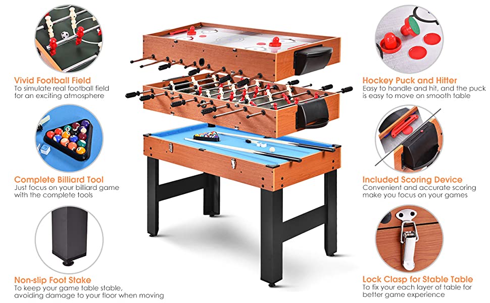 Chairliving 3-in-1 Combo Game Table 48Inch Multi Game Table with Soccer Slide Hockey Billiard for Game Rooms Family Night