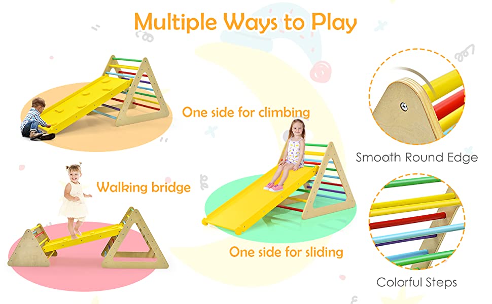 Chairliving 3-in-1 Kids Pikler Triangle Climber Toddler Wooden Climbing Triangle Set with Ladder & Slide for Boys Girls