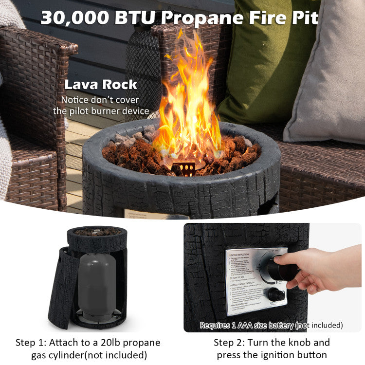 Chairliving 30000BTU Propane Fire Pit 16 Inch Auto-Ignition Patio Gas Fire Pit with Lava Rock and Waterproof Cover