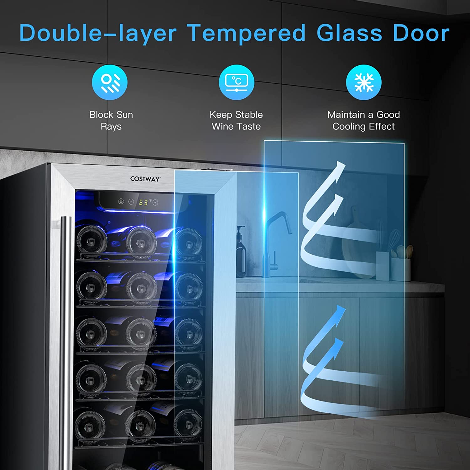 Chairliving 30 Bottles Wine Beverage Cooler Refrigerator 15 Stainless Steel Built-in & Freestanding Compressor Wine Cellar Fridge with Tempered Glass Door and Digital Temperature Control