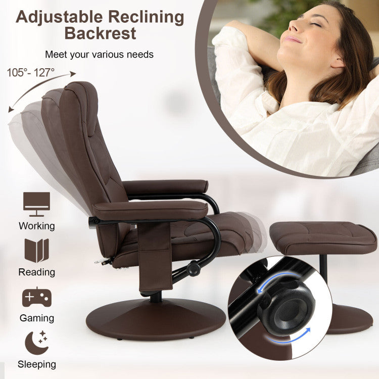 Chairliving 360° Swivel Recliner Armchair Faux Leather Massage Lounge Chair with Adjustable Backrest Remote Control