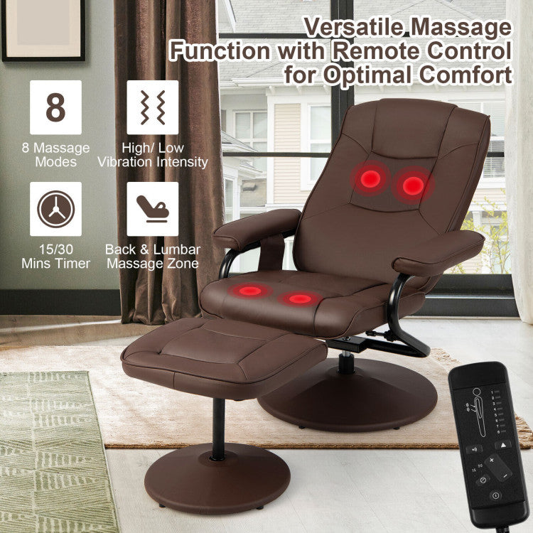 Chairliving 360° Swivel Recliner Armchair Faux Leather Massage Lounge Chair with Adjustable Backrest Remote Control