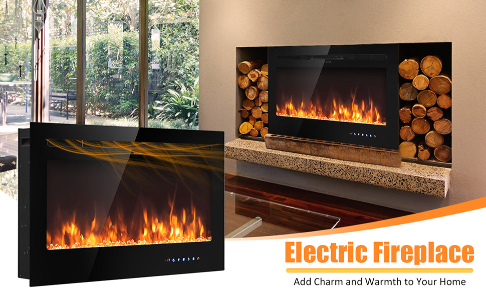 Chairliving 36 Inch Electric Wall Mounted Ultrathin Fireplace 1500W Faux Heater with LED Screen and Remote Control