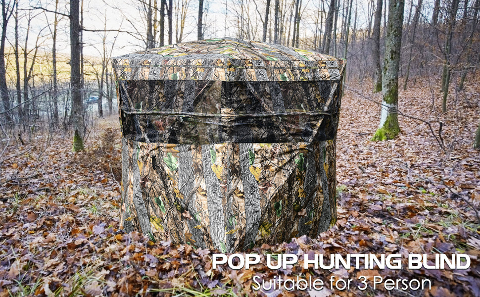 Chairliving 3 Person Pop up Ground Camo Deer Blind Portable Camouflage Hunting Blind Tent with 360 Degree Mesh Windows Carrying Bag