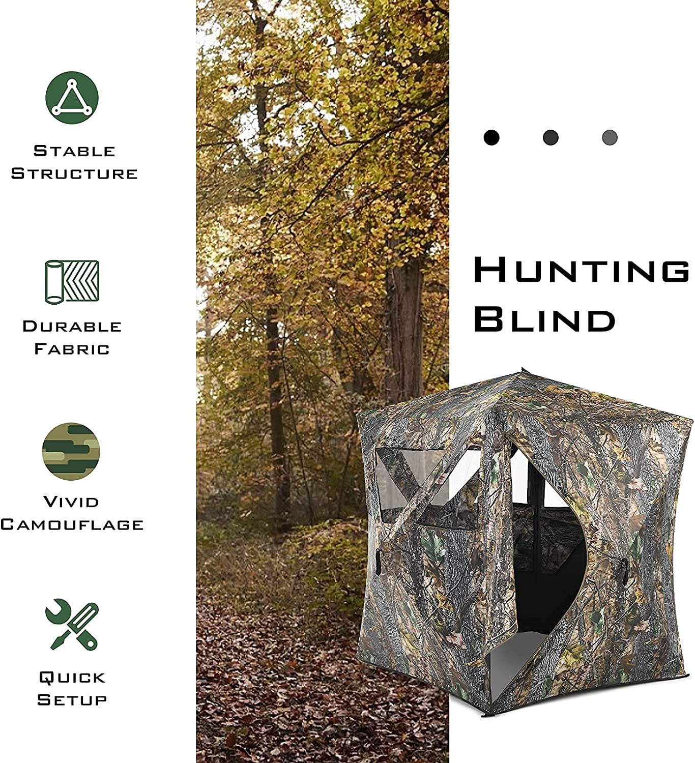 Chairliving 3 Person Pop up Ground Camo Deer Blind Portable Camouflage Hunting Blind Tent with 360 Degree Mesh Windows Carrying Bag