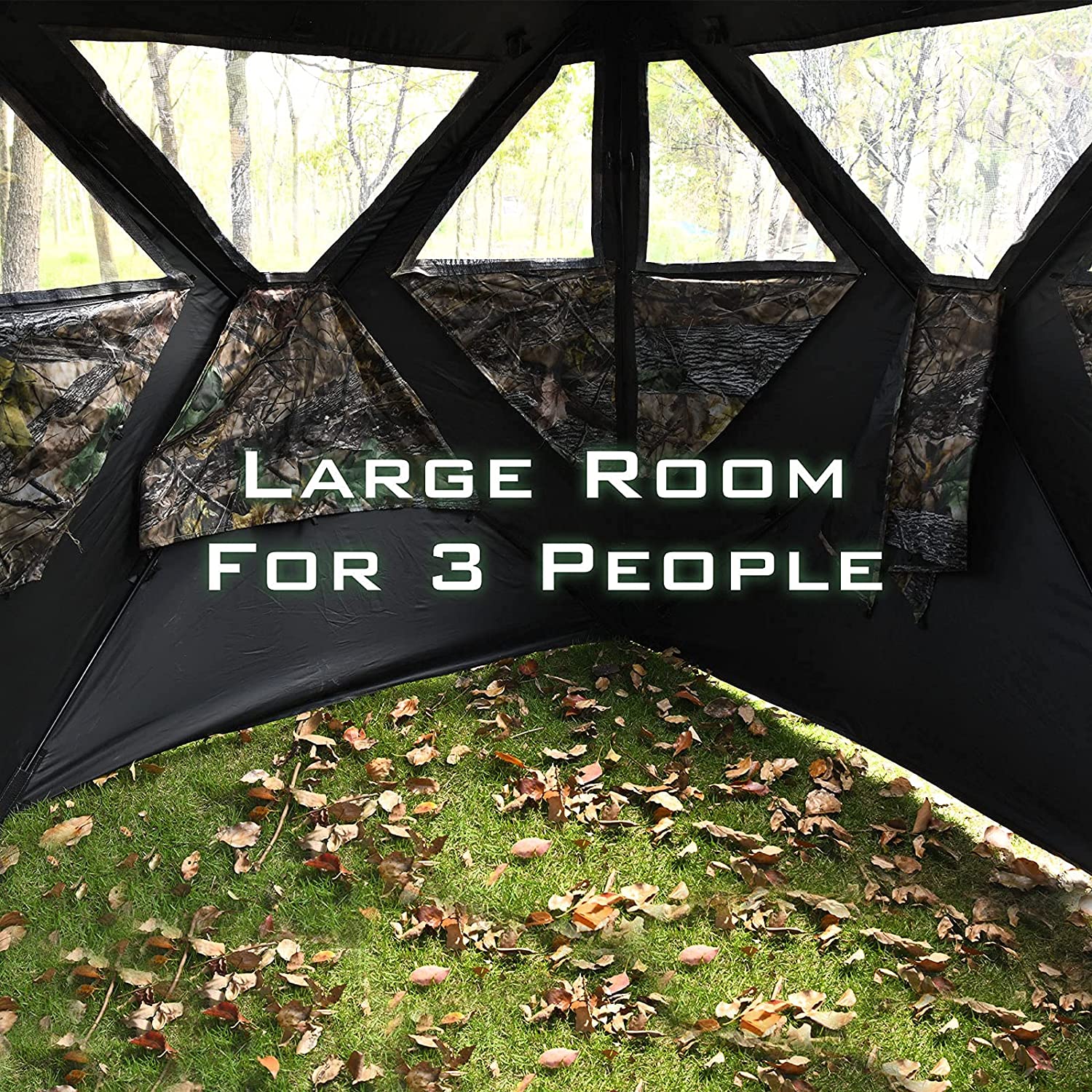 Chairliving 3 Person Pop up Ground Camo Deer Blind Portable Camouflage Hunting Blind Tent with 360 Degree Mesh Windows Carrying Bag 
