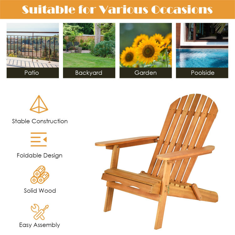 Chairliving 3 Pieces Patio Adirondack Chair Set Outdoor Wooden Chairs and Table Set with Widened Armrest