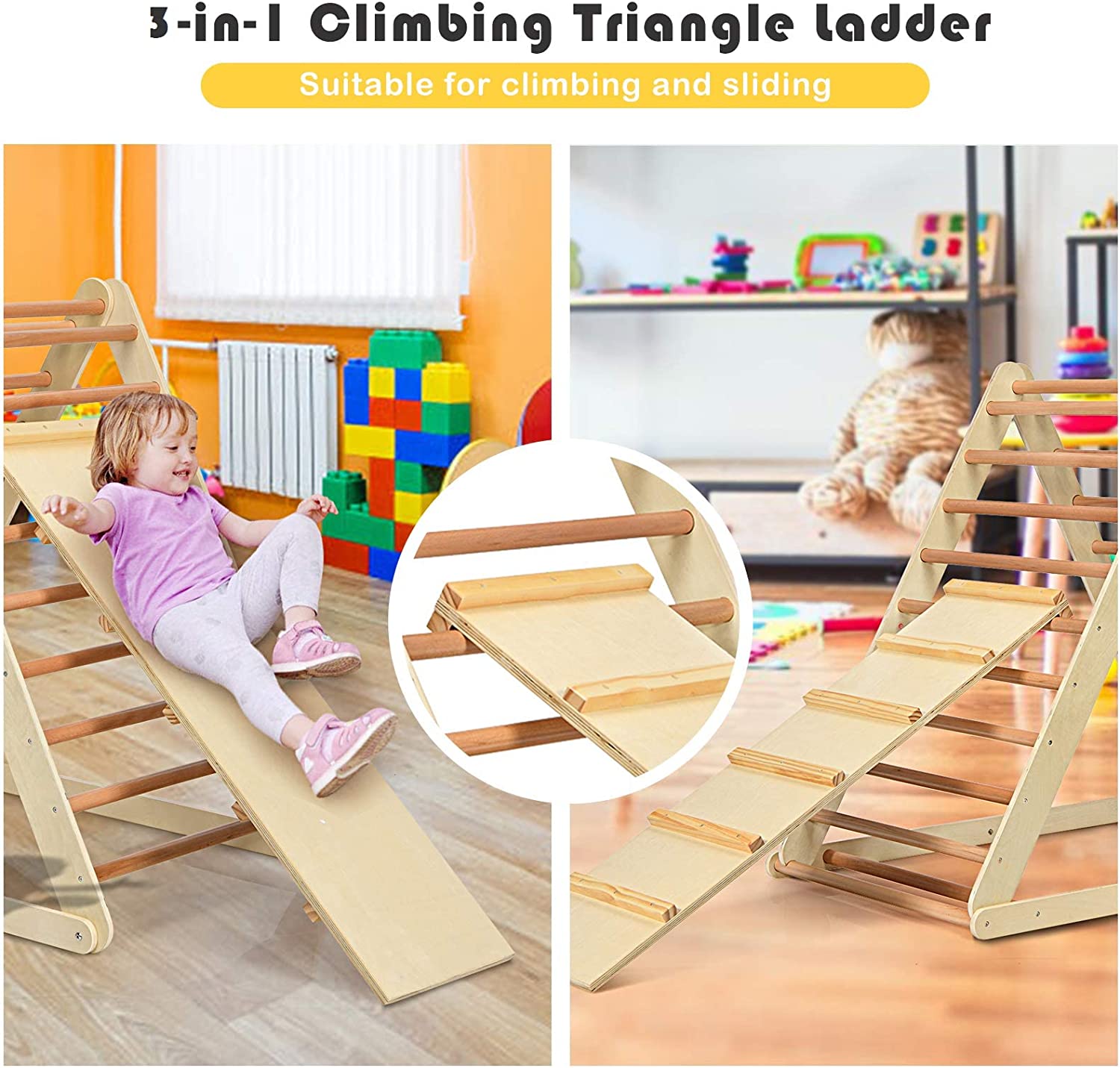 4 In 1 Pikler Triangle Gym, Montessori Foldable Climber with Ramp, Indoor  for Kids, Climbing Triangle for Toddlers Arch Climber, Rocker, Learning