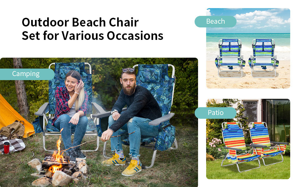 Chairliving 4-Pack Folding Beach Chair Set Sling Camping Fishing Chair Outdoor Reclining Sunbathing Chairs with Adjustable Backrest and Storage Bag