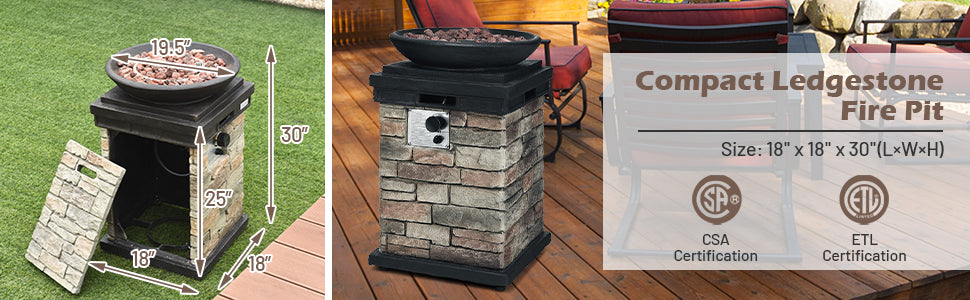 Chairliving 40000BTU Outdoor Propane Fire Pit Table Burning Firebowl Column Firepit Heater with Lava Rocks and PVC Cover