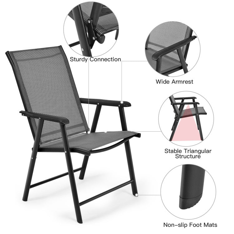 Chairliving 4 Pieces Outdoor Folding Textilene Chair Set Portable Patio Dining Chairs with Armrest for Camping Poolside Beach