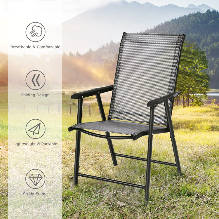 Chairliving 4 Pieces Outdoor Folding Textilene Chair Set Portable Patio Dining Chairs with Armrest for Camping Poolside Beach