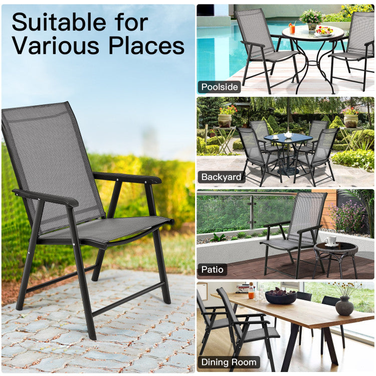 Chairliving 4 Pieces Outdoor Folding Textilene Chair Set Portable Patio Dining Chairs with Armrest for Camping Poolside Beach