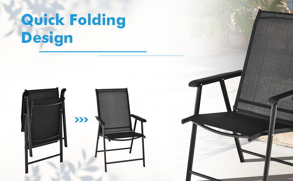 Chairliving 4 Pieces Outdoor Folding Textilene Chair Set Portable Patio Dining Chairs with Armrest for Camping Poolside Beach