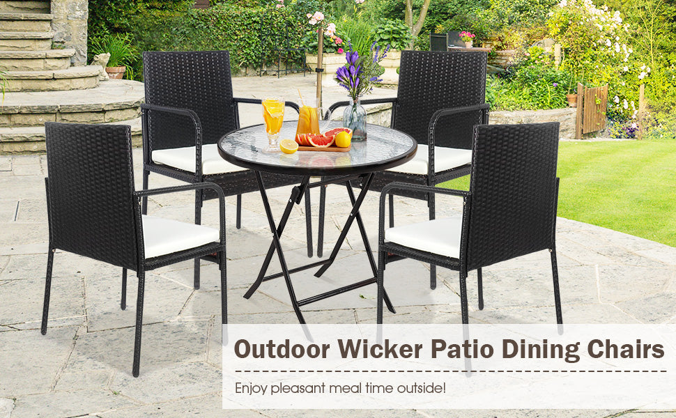 Chairliving 4 Pieces Outdoor Wicker Dining Chairs Patio Rattan Armchairs with Padded Cushions