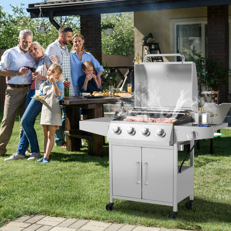 Chairliving 50000BTU Outdoor Cooking BBQ Grill 5-Burner Stainless Steel Propane Gas Grill with Side Burner and 2 Prep Tables