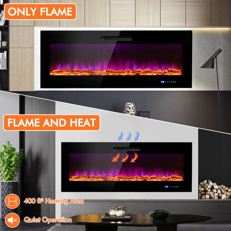 Chairliving 50 60 Inch Wall Mounted Recessed Electric Fireplace Heater with Remote Control and Touch Screen