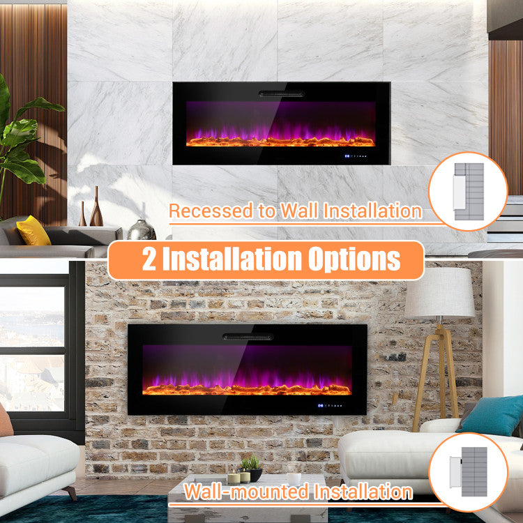 Chairliving 50 60 Inch Wall Mounted Recessed Electric Fireplace Heater with Remote Control and Touch Screen