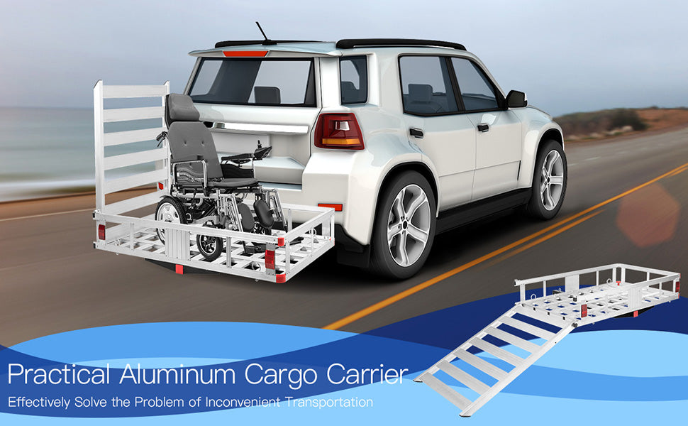 Chairliving 50 x 29.5 Aluminum Cargo Carrier 500 lbs Hitch-Mounted Wheelchair Scooter Mobility Carrier Medical Lift Rack Ramp