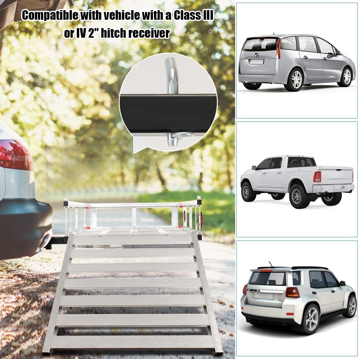 Chairliving 50 x 29.5 Aluminum Cargo Carrier 500 lbs Hitch-Mounted Wheelchair Scooter Mobility Carrier Medical Lift Rack Ramp