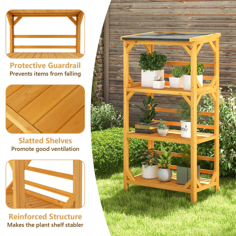 Chairliving 54'' Outdoor Storage Shelves 3-Tier Wooden Plant Stand Rack Garden Shed Utility Tool Organizer with Weatherproof Asphalt Roof