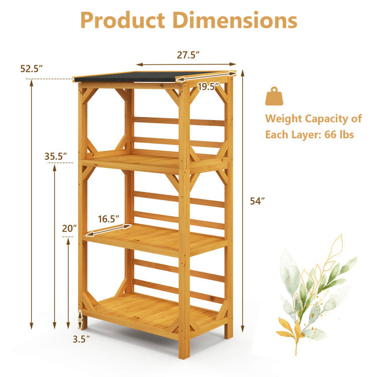 Chairliving 54'' Outdoor Storage Shelves 3-Tier Wooden Plant Stand Rack Garden Shed Utility Tool Organizer with Weatherproof Asphalt Roof