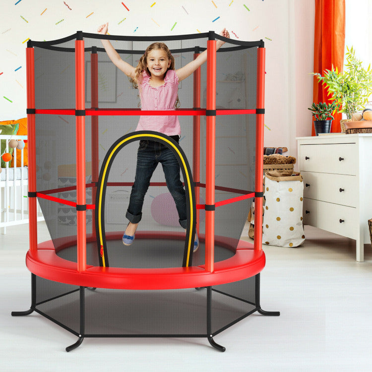 Chairliving 55 Inch Kids Recreational Trampoline Toddler Heavy Duty Frame Round Bouncing Jumping Mat with Enclosure Net Safety Pad