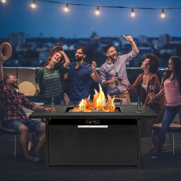 Chairliving 57 Inches Outdoor Propane Fire Pit Table 50,000 BTU Rectangular Auto-Ignition Gas Fire Table with Lava Rocks Lid