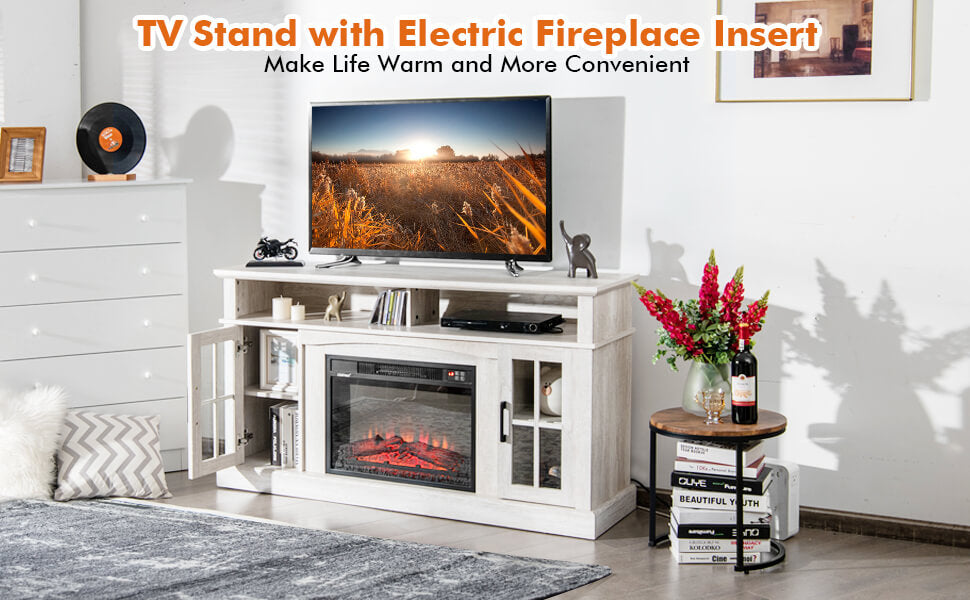 Chairliving 58 Inches TV Console Stand with 23 inch 1400W Electric Fireplace Insert and Remote Control