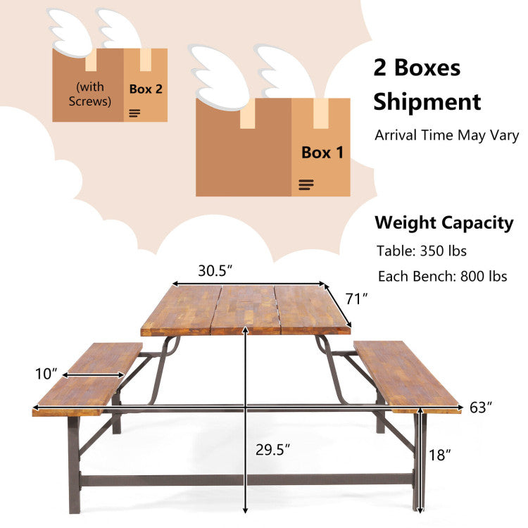 Chairliving 6-Person Outdoor Picnic Table and Bench Set Patio Dining Table Set with Built-in Umbrella Hole