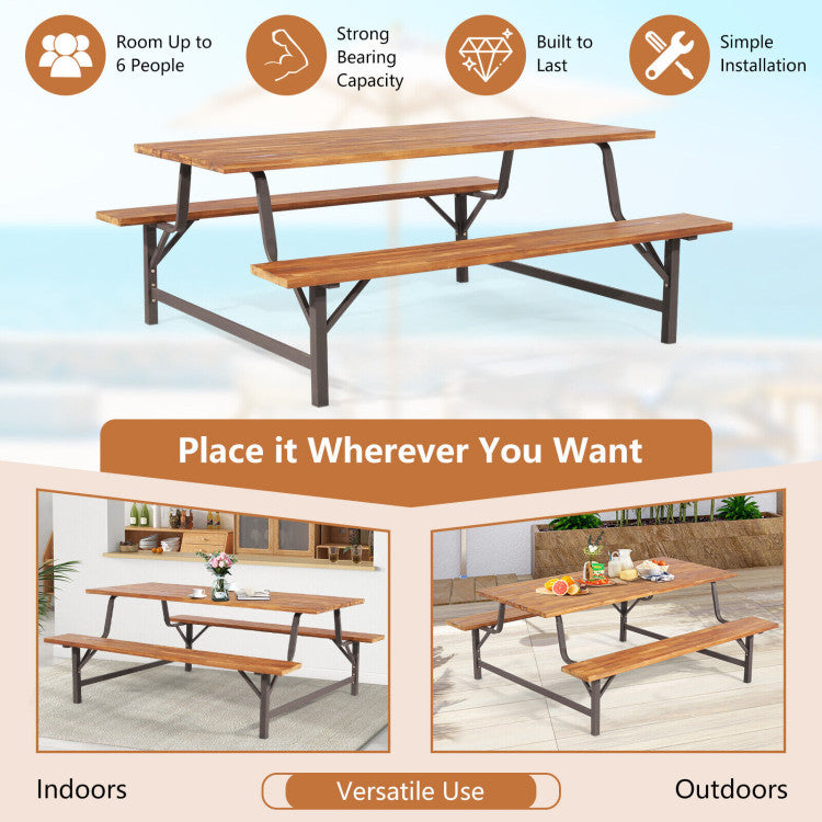 Chairliving 6-Person Outdoor Picnic Table and Bench Set Patio Dining Table Set with Built-in Umbrella Hole