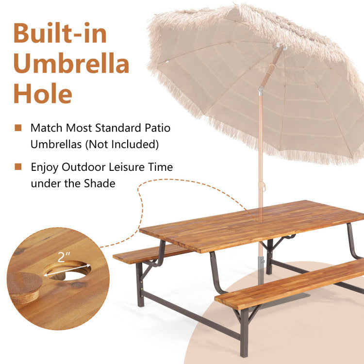 Chairliving 6-Person Outdoor Picnic Table and Bench Set Patio Dining Table Set with Built-in Umbrella Hole