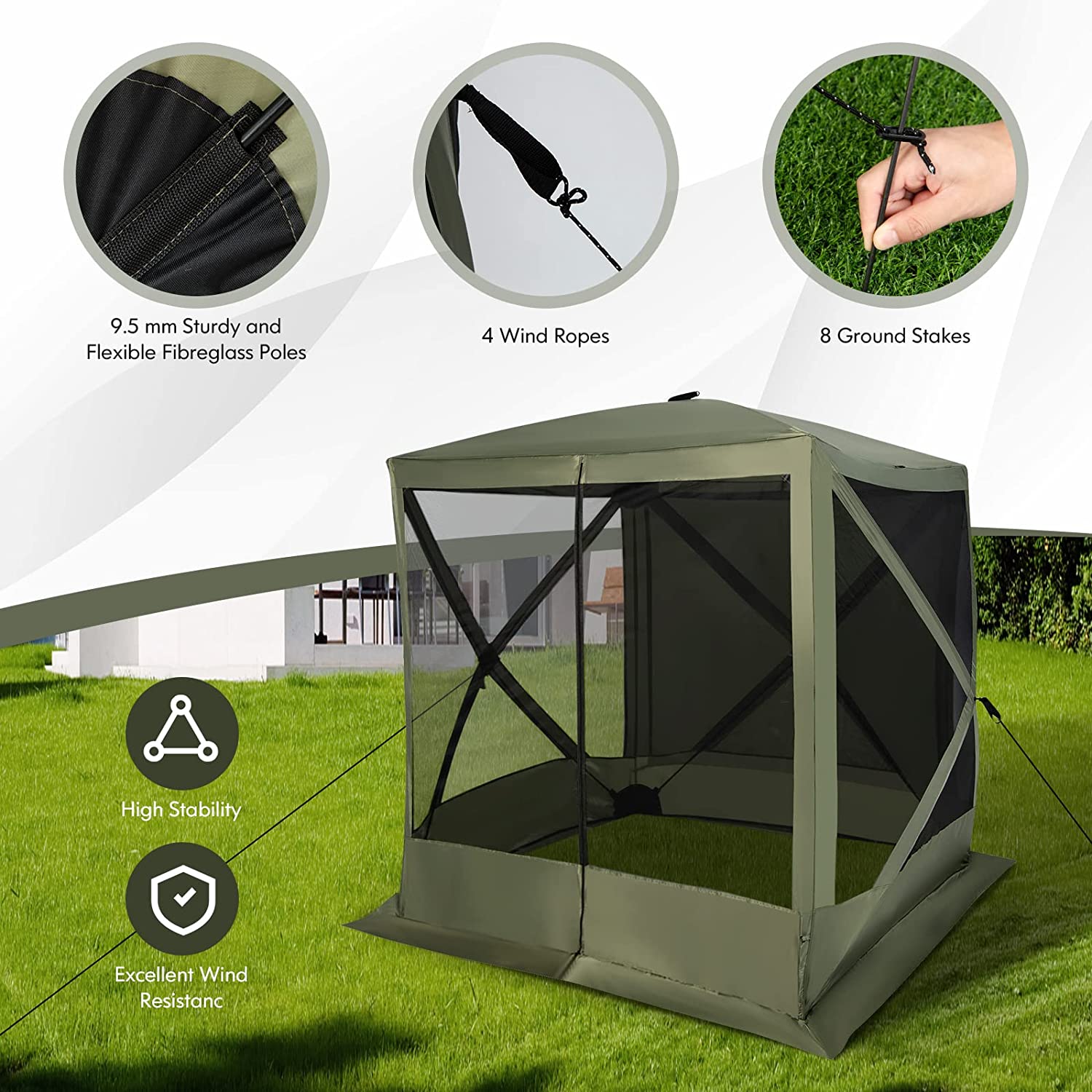 Chairliving 6.7 x 6.7 Feet Pop Up Gazebo Portable Screen Tent Instant Canopy Shelter with Netting and Carry Bag for Camping