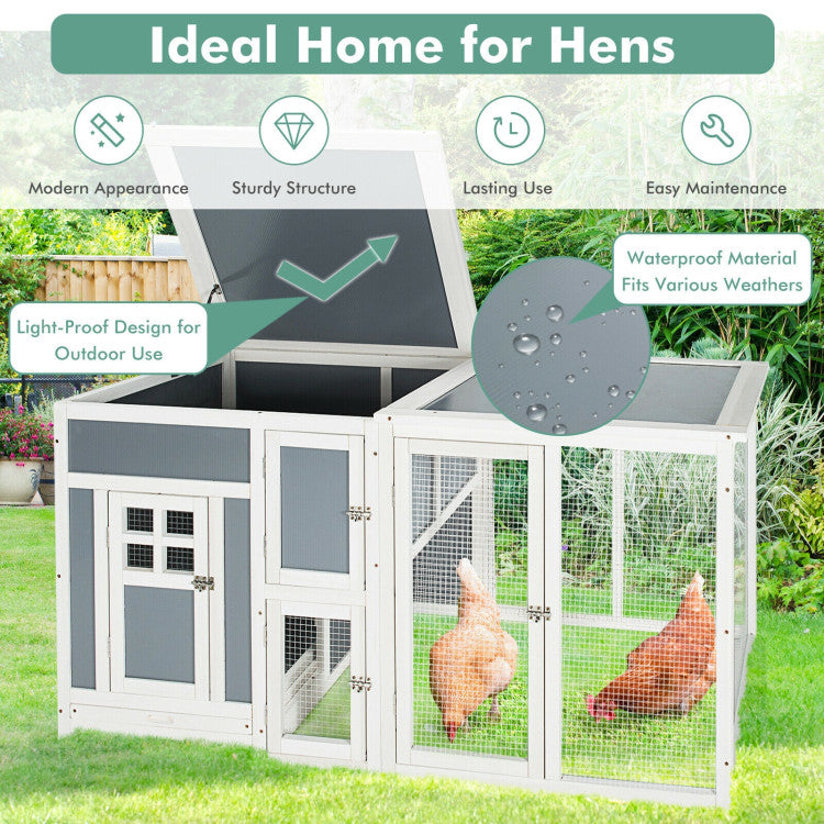 Chairliving 63 Inch Large Wooden Chicken Coop House-Shaped Cage with Lockable Doors and Slide-Out Tray