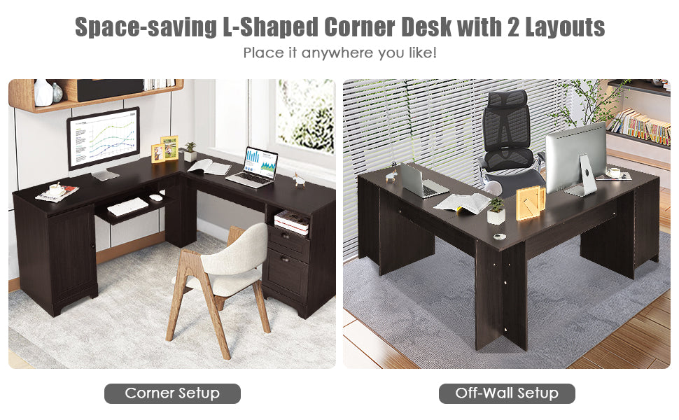 Chairliving 66 x 66 Inch L-Shaped Desk Corner Computer Office Workstation with Handy Drawer Set and Storage Cabinet