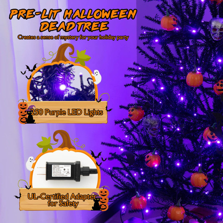 Chairliving 6 Feet Pre-Lit Hinged Halloween Tree with 250 Purple LED Lights and 25 Ornaments