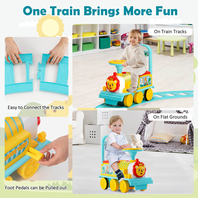 Chairliving 6V 2-in-1 Kids Ride On Train Battery Powered Electric Toy Car With 16 Pieces Tracks and 6 Wheels