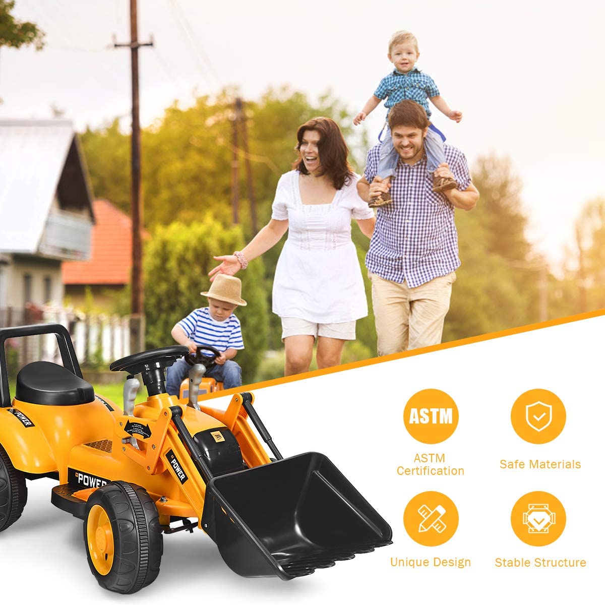 Chairliving 6V Battery Powered Electric Vehicle Construction Tractor Kids Ride On Excavator with Flexible Front Loader