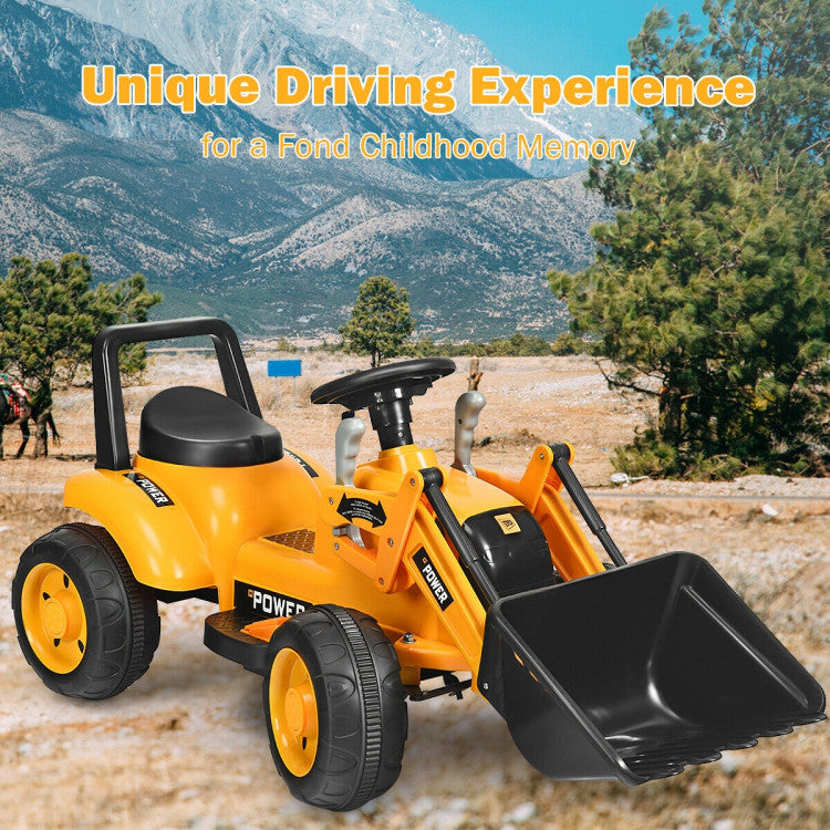 Chairliving 6V Battery Powered Electric Vehicle Construction Tractor Kids Ride On Excavator with Flexible Front Loader