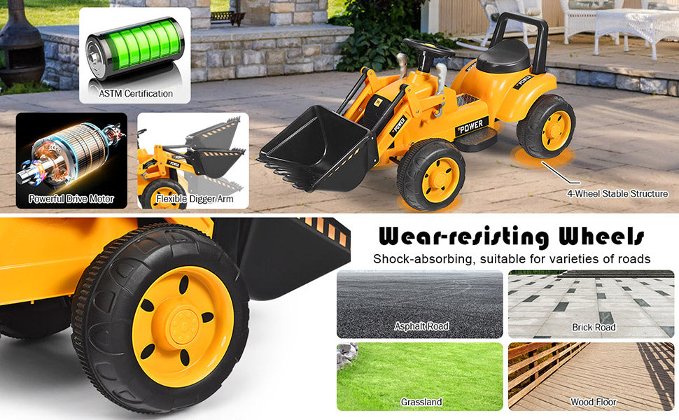 Chairliving 6V Battery Powered Electric Vehicle Construction Tractor Kids Ride On Excavator with Flexible Front Loader