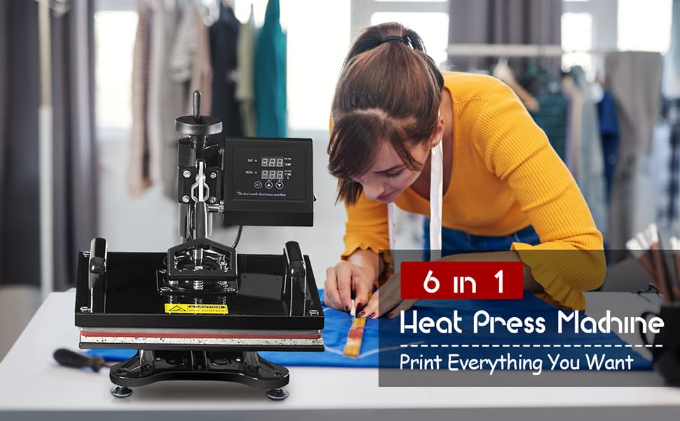 Chairliving 6 in 1 Multifunctional Heat Press Machine 12x15 Inch Digital Transfer Machine with Automatic Digital Timer and Self-Clocking Alarm