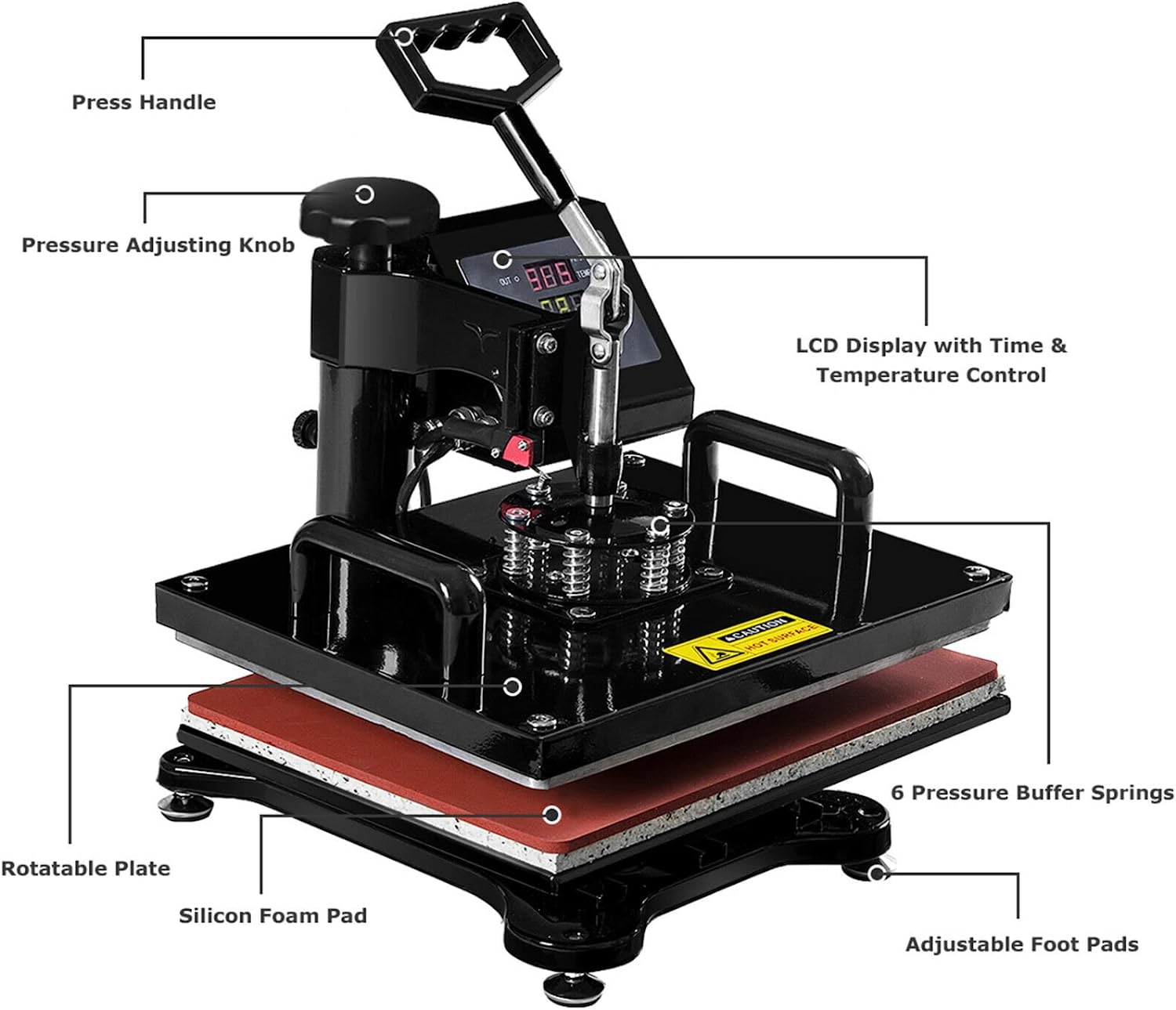 Chairliving 6 in 1 Multifunctional Heat Press Machine 12x15 Inch Digital Transfer Machine with Automatic Digital Timer and Self-Clocking Alarm