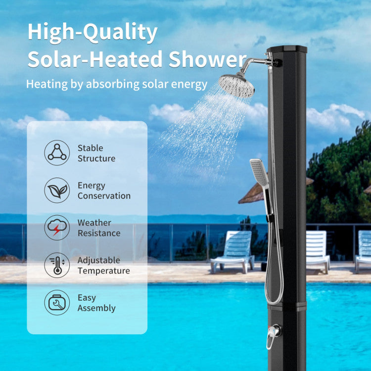 Chairliving 7.2Feet Outdoor Solar Heated Shower 9.3 Gallon 2-Section Pool Shower with Handheld Shower Head Foot Tap Spigot