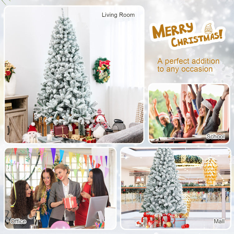 Chairliving 7.5 Feet Artificial Christmas Tree with 1010 Branch Tips and Snow Flocked Leaves
